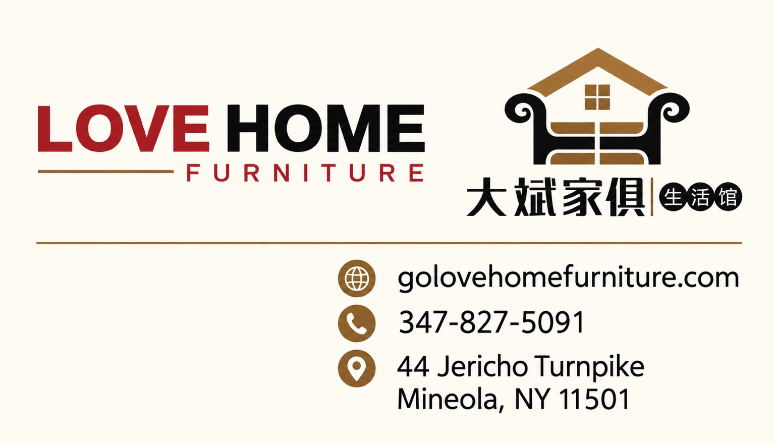 Love Home Furniture business card